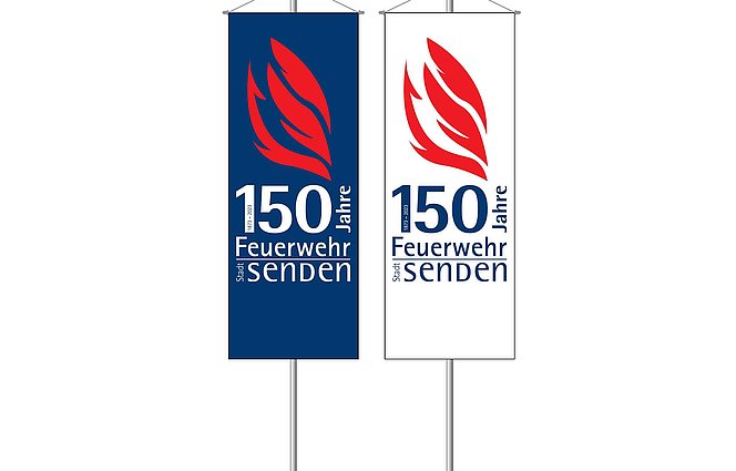Bild zweier Banner Fahnen die für das Event gestaltet wurden
